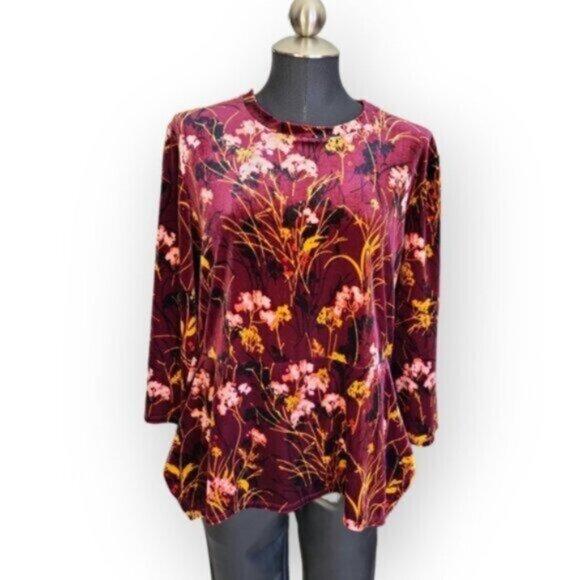 IVANKA TRUMP floral Print Velvet Top Sz Large - Picture 1 of 5
